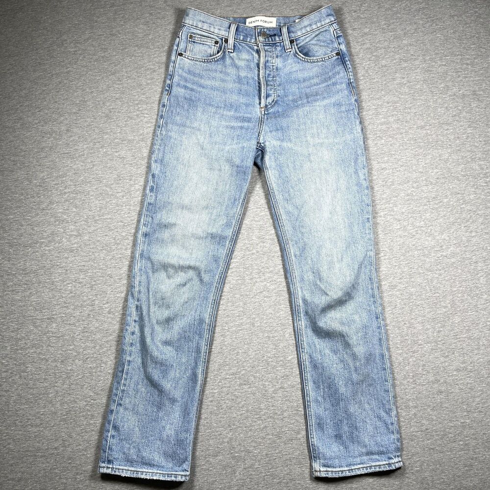 Denim Forum Jeans Womens 25 Blue The Arlo High Rise Straight Light Wash